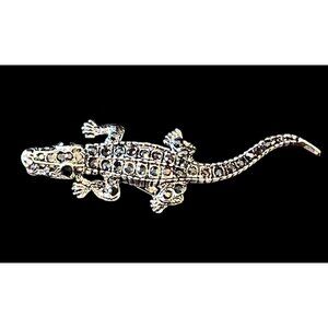 Alligator Brooch With Black Marcasite & Silver Tone Finish Jewelry Pin Accessory
